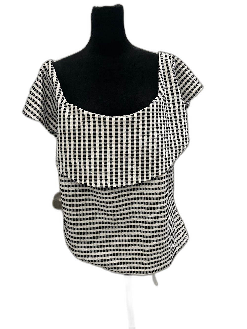 BOLD Elements XXL Black White Gingham Check Off Shoulder Short Sleeve Top